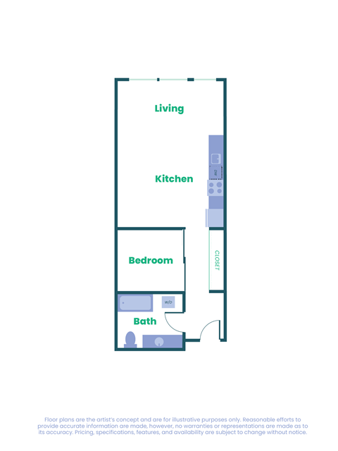 Floor plan for studio, 646 sqft